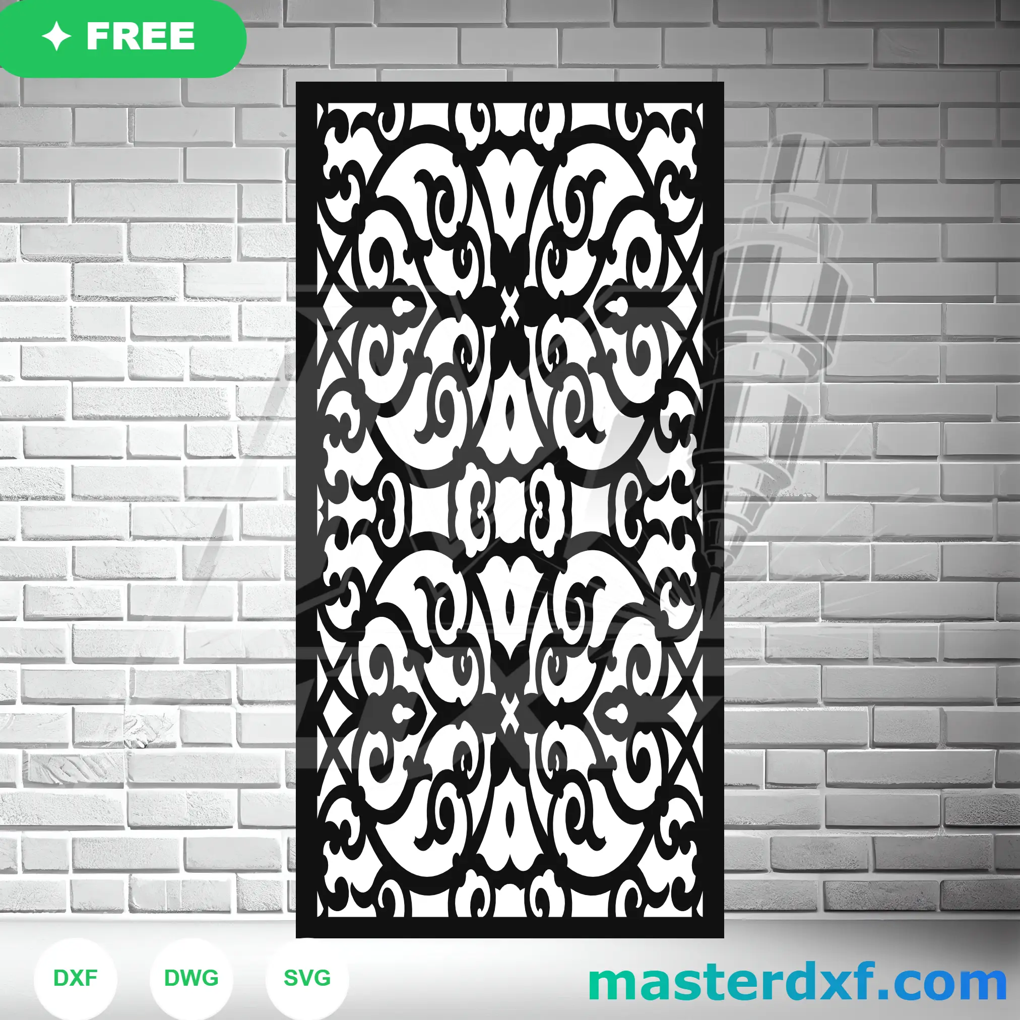 Symmetrical Scroll Medallion DXF Panel with Heart Motifs DXF File